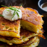 Homemade potato pancakes served with sour cream and green onions. Potato Pancake Recipe